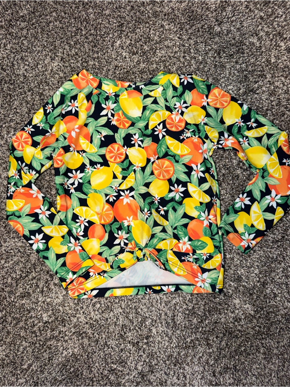 Old Navy Girls' Black Citrus Print Long Sleeve Top with Yellow & Orange